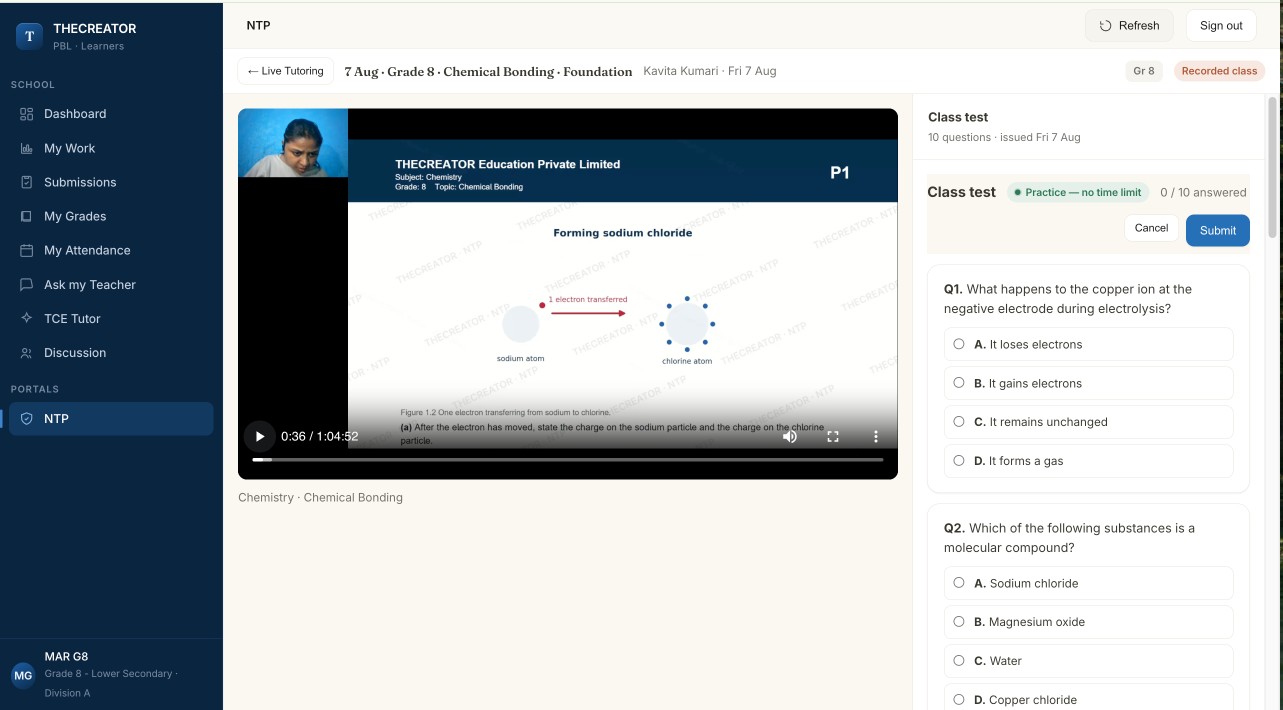 Grade 8 Chemistry · Chemical Bonding — forming sodium chloride, taught concept-first